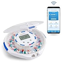 LiveFine Smart WiFi Automatic Pill Dispenser Frosted Lid | 28-Day Medication Organizer Up to 9 Doses Per Day for Care Monitoring with Lock Key, Light/Sound Alarms for Prescriptions & Vitamins