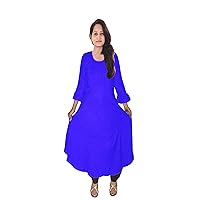 Women's Cotton Long Dress Ethnic Indian Umbrella Frock Suit Royal Blue