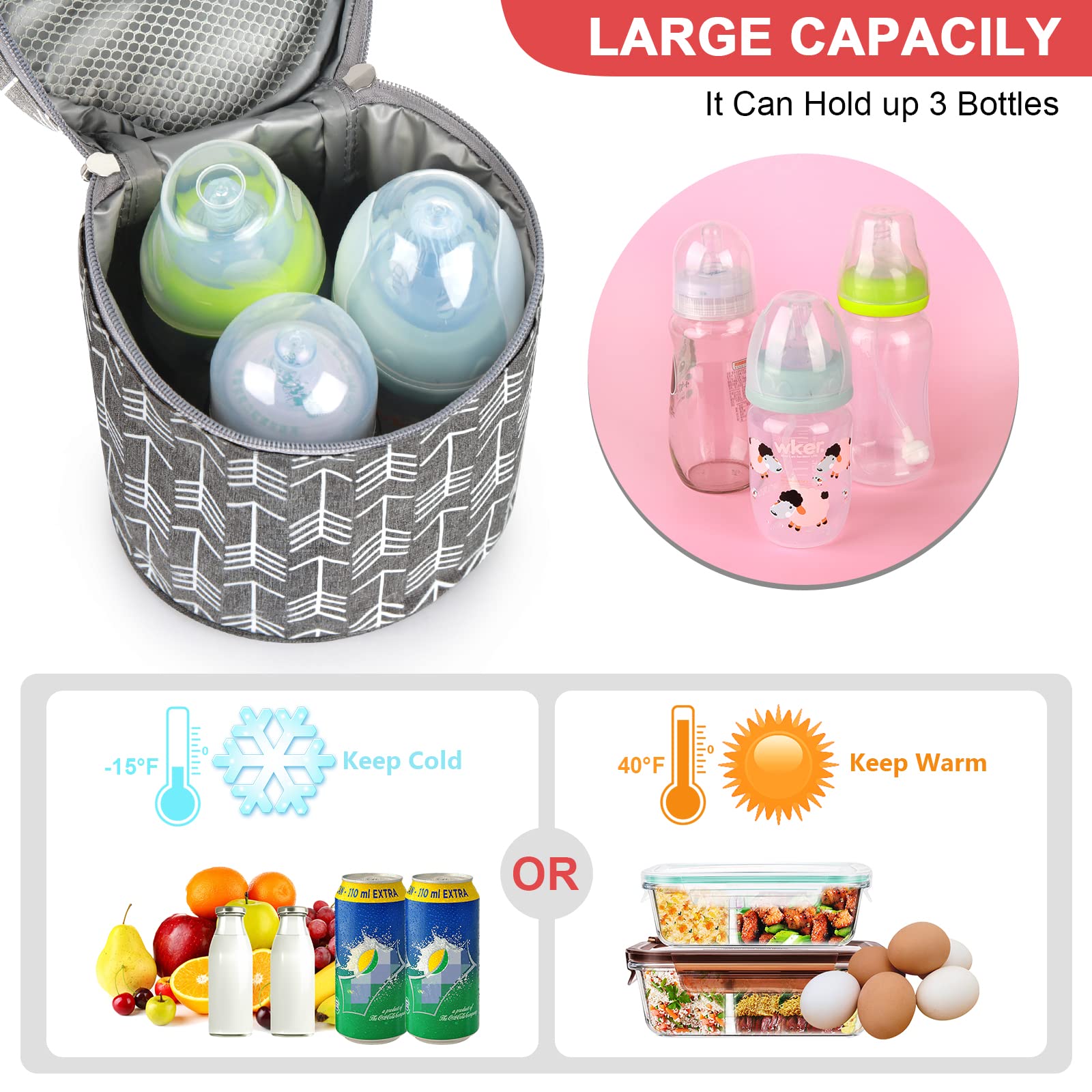 Accmor Breastmilk Cooler Bag, Insulated Baby Bottle Cooler Tote Bags, Baby Bottle Warmer Cooler Bag, Baby Bottle Bag Great for Nursing Mom Daycare, Grey