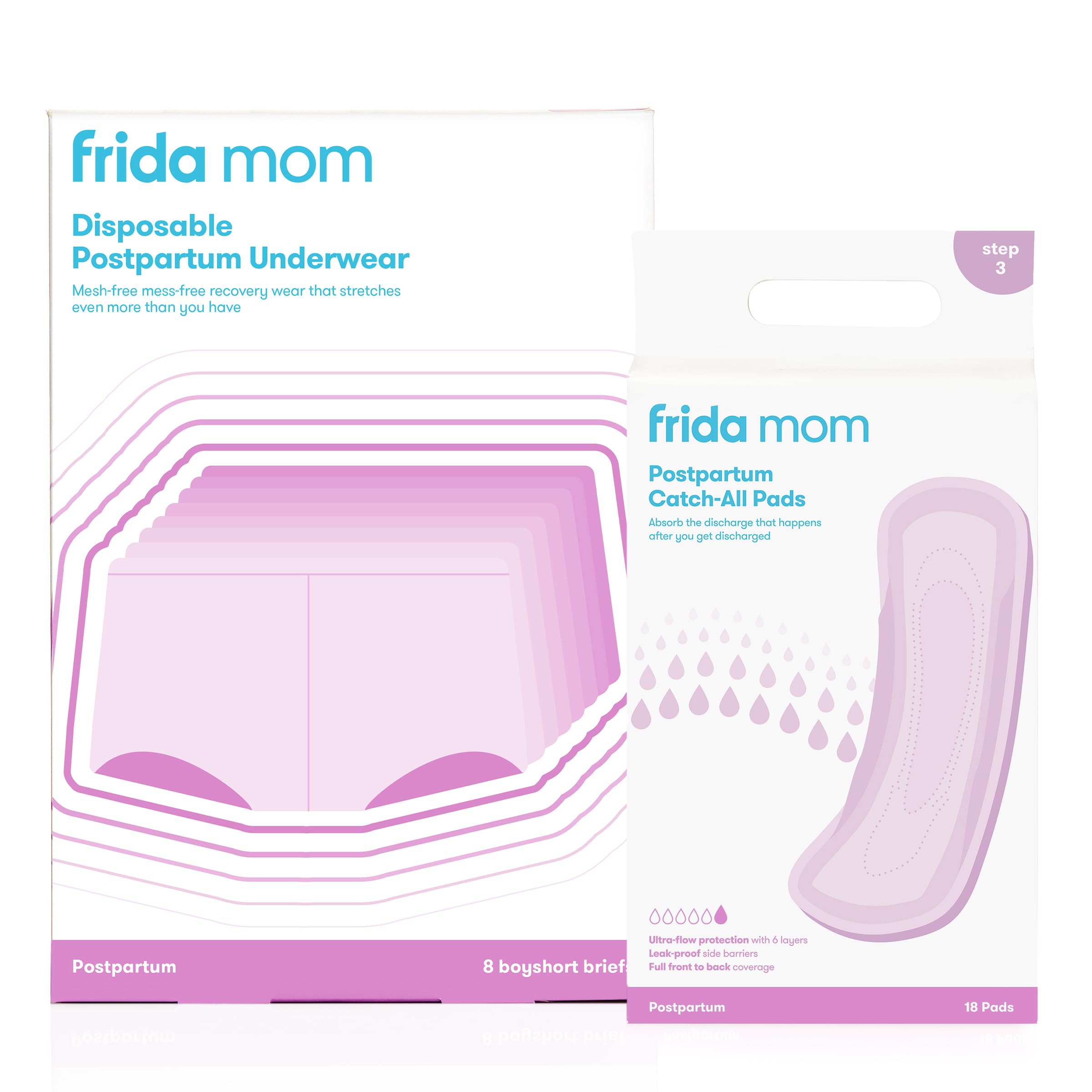 Frida Mom Postpartum Maternity Catch-All Pads for Maximum Absorbancy + Disposable Underwear (Regular Boyshort)