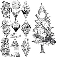 Pencil Sketch Pine Tree Small Temporary Tattoos For Men Women Dahlia Waves Mountains Rivers Tattoo Sticker Arm Waist Tatoos
