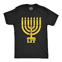 Mens Lit Menorah Tshirt Funny Hanukkah Jewish Holiday Novelty Tee