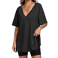 ANRABESS Women's Oversized T-Shirt Short Sleeve V Neck Loose Baggy Reversible Tops Casual Tee Shirts Summer Outfits 2024
