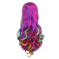 Andongnywell Rainbow Wigs Long Curly Multi Color Rainbow Wig Ombre Colorful Hair Wigs