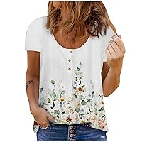 YZHM Womens Short Sleeve Henley Shirts Floral Print T Shirts Cute Summer Tops Fashion Casual Blouses Relaxed Fit Tees Tshirts