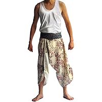 Men's Japanese Style Pants One Size White with Leaf Flower