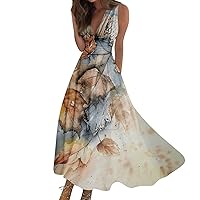 Plus Size Dresses for Curvy Women Floral 2024 Casual Long Dress Swing Dress A Line Floral Print Sleeveless V Neck Dress