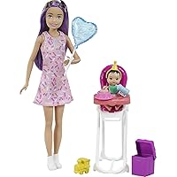 Barbie Skipper Babysitter Inc Playset, Birthday Feeding Set with Skipper Doll, Color-Change Baby Doll, High Chair & Accessories