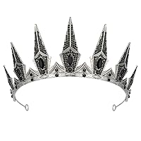SWEETV Gothic Crowns for Women Black Tiara Queen Crown Witch Hair Accessories for Costume Halloween Prom Party, Silver