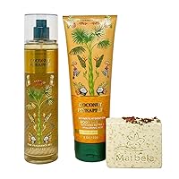 Coconut Pineapple 2 Piece Bundle - Fragrance Mist and Body Cream - with a Creamy Rose Bar Soap - Full Size