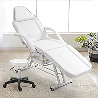 Tattoo Chair for Clients, Adjustable Facial Chair Bed for Esthetician, Professional Massage Spa Salon Bed Eyebrow Chair, Folding Lash Bed with Hydraulic Stool, Storage Box, Light White