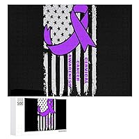 Cervical Cancer Awareness American Flag Jigsaw Puzzle Wooden Picture Puzzle Personalized Gifts for Men Women 300/500/1000 Piece
