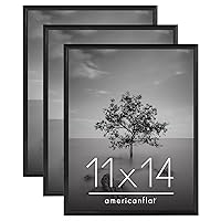 Americanflat 11x14 Picture Frame in Black - Set of 3 - 11x14 Frame with Slimline Molding, Plexiglass Cover, and Hanging Hardware for Horizontal or Vertical Wall Display