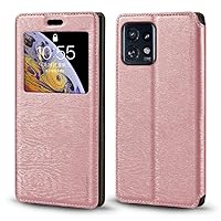 for Motorola Moto Edge+ 2023 Case, Wood Grain Leather Case with Card Holder and Window, Magnetic Flip Cover for Motorola Moto Edge Plus 2023 (6.67”) Rose Gold