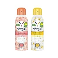 Vagisil Scentsitive Scents Feminine Dry Wash Deodorant Spray for Women, Gynecologist Tested, Paraben Free, 2 Scent Bundle - White Jasmine, Peach Blossom (2.6 oz Each)