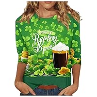 St Patricks Day Shirts for Women - Plus Size Fashionable and Casual 3/4 Sleeve Cute Tunic Tops with Shamrock Print