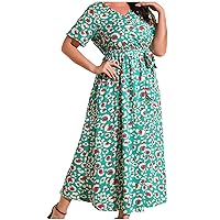 Women's Plus Size Boho Casual Dress Floral Print Short/Long Sleeve Maxi Beach Dress Vintage Ethnic Flowy Long Dresses