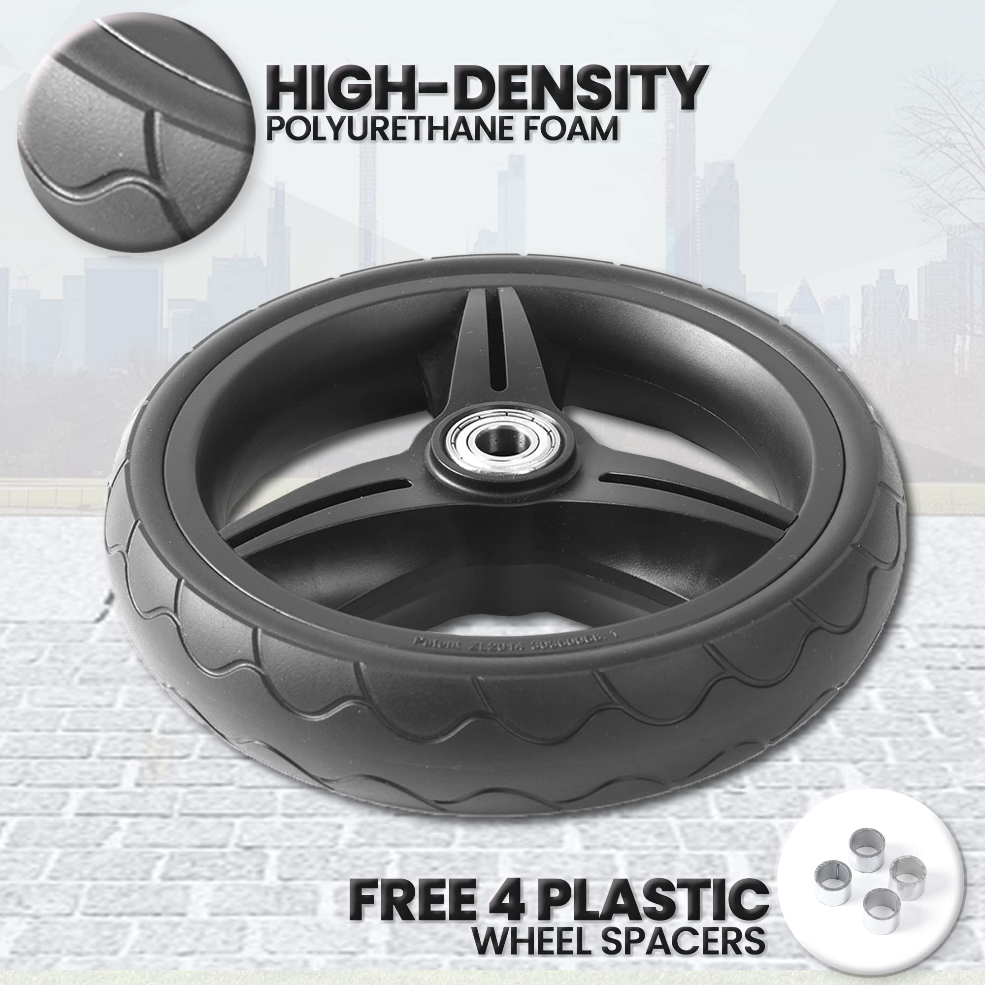 CalPalmy Front Wheels and Tires for Baby Strollers - 1.6” Hub Length and 0.488” Borehole - Fits Baby Jogger City Select and City Premier Stroller Models