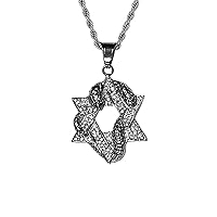 Men Women 925 Italy 14k White Gold Finish Round Iced 6 Pointed Jewish Star of David Pyramid with The Eye of Horus Ice Out Pendant Stainless Steel Real 2.5 mm Rope Chain Necklace, Men's Jewelry, Iced Pendant, Chain Pendant Rope Necklace