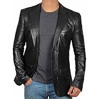 fjackets Leather Blazer for Men - Black & Brown Real Lambskin Casual Men's Leather Jacket Coats