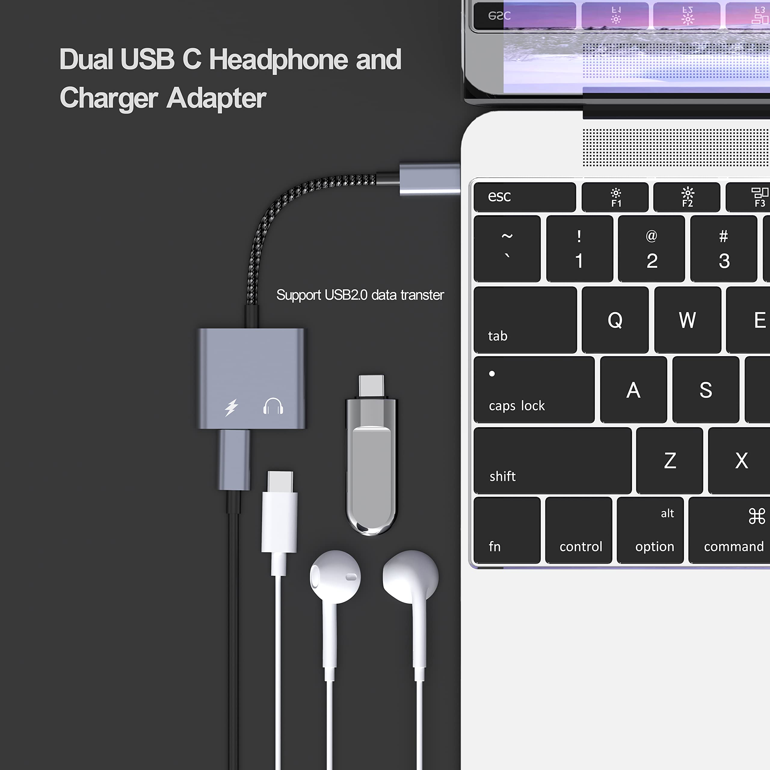 ANDAPA USB C Splitter, Dual USB C Audio and Charger Adapter with PD 60W Fast Charging Dongle Fit for Galaxy S22 S21 S20 S20+ Note 20,Pixel 6/5XL,ipad pro