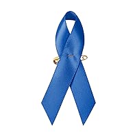 100 Pieces Blue Satin Awareness Ribbons with Safety Pins 1.4 x 3 inch