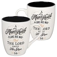 Christian Art Gifts Inspirational Ceramic Coffee & Tea Scripture Mug for Men: A Man's Heart Encouraging Bible Verse Proverb, Lead-free Non-toxic Drinkware, Golden Foil Accents, White & Black, 12 oz.