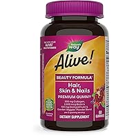 Nature's Way Alive! Hair, Skin & Nails Premium Gummies, Beauty Formula*, with Collagen, Biotin, Vitamins C & E, Strawberry Flavored, 60 Gummies (Packaging May Vary)