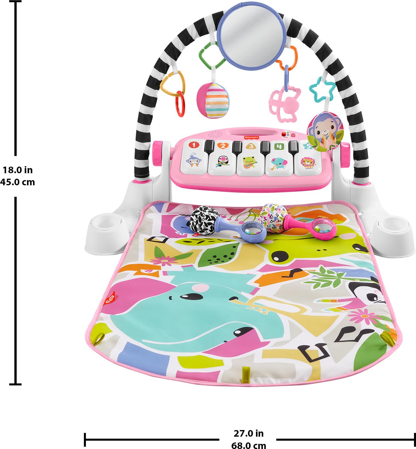 Fisher-Price Baby Gift Set Glow and Grow Kick & Play Piano Gym Baby Playmat & Musical Toy with Smart Stages Learning Content, Plus 2 Maracas for Ages 0+ Months, Pink
