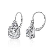Amazon Essentials Platinum or Gold-Plated Sterling Silver Infinite Elements Zirconia Asscher-Cut Antique Drop Earrings (previously Amazon Collection)
