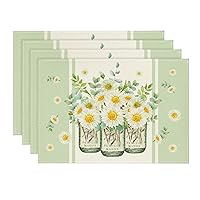 Artoid Mode Eucalyptus Leaves Daisy Vase Placemats for Dining Table, 12 x 18 Inch Spring Easter Summer Seasonal Holiday Decoration Rustic Vintage Washable Table Mats Set of 4 Green