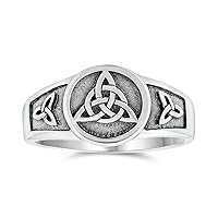 Bling Jewelry Personalized Unisex Ancient Viking Celtic Infinity Trinity Knot Triquetra Signet Ring for Women Oxidized .925 Sterling Silver Customizable