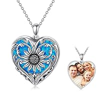SOULMEET Sterling Silver Sunflower Necklace with Opal/Malachite/Pearl Shell/100 Languages Projection Stone Personalize Heart Photo Pendant Necklace