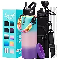 Stainless steel Water Bottle 40OZ - with Straw & Spout Lids, Paracord Handle, Shoulder Carrier Bag, Vacuum Insulated Water Jug, Leak Proof Metal Waterbottle for Sports Gym Yoga Workout Travel Hiking