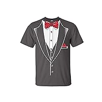 Tuxedo Short Sleeve T-Shirt Classy Tux with Red Plaid Bow Tie