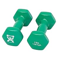 CanDo Vinyl Coated Dumbbells Pair Green 3 lb 2pc Handheld Weights for Muscle Training and Workouts, Color Coded Anti-Roll Home Gym Equipment, Beginner and Pro