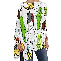 Cartoon Insects Bees and Flies Womens Long Sleeve T-Shirts Loose Fit Fall Tops Fashion Tunics Basic Tee