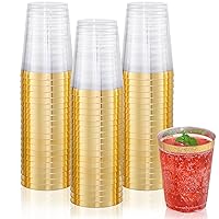 DaYammi 200 Pack Gold Plastic Cups 10 Oz Clear Plastic Cups Gold Rimmed Disposable Wine Glasses Fancy Disposable Party Cups Wedding Tumblers Drinking Cups Plastic Cocktail Glasses Gold Cups