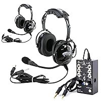 Rugged Air Headset Intercom Package Includes 2 RA200 General Aviation Pilot Headset and 2 Place Expandable General Aviation Pilot Intercom