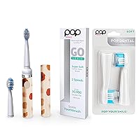Pop Sonic Electric Toothbrush (Giraffe) Bonus 2 Pack Replacement Heads - Travel Toothbrushes w/AAA Battery | Kids Electric Toothbrushes with 2 Speed & 15,000-30,000 Strokes/Minute