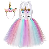 Handmade Sequin Unicorn Dress for Girls 1-10Y with Headband Birthday Dance Party Dresses