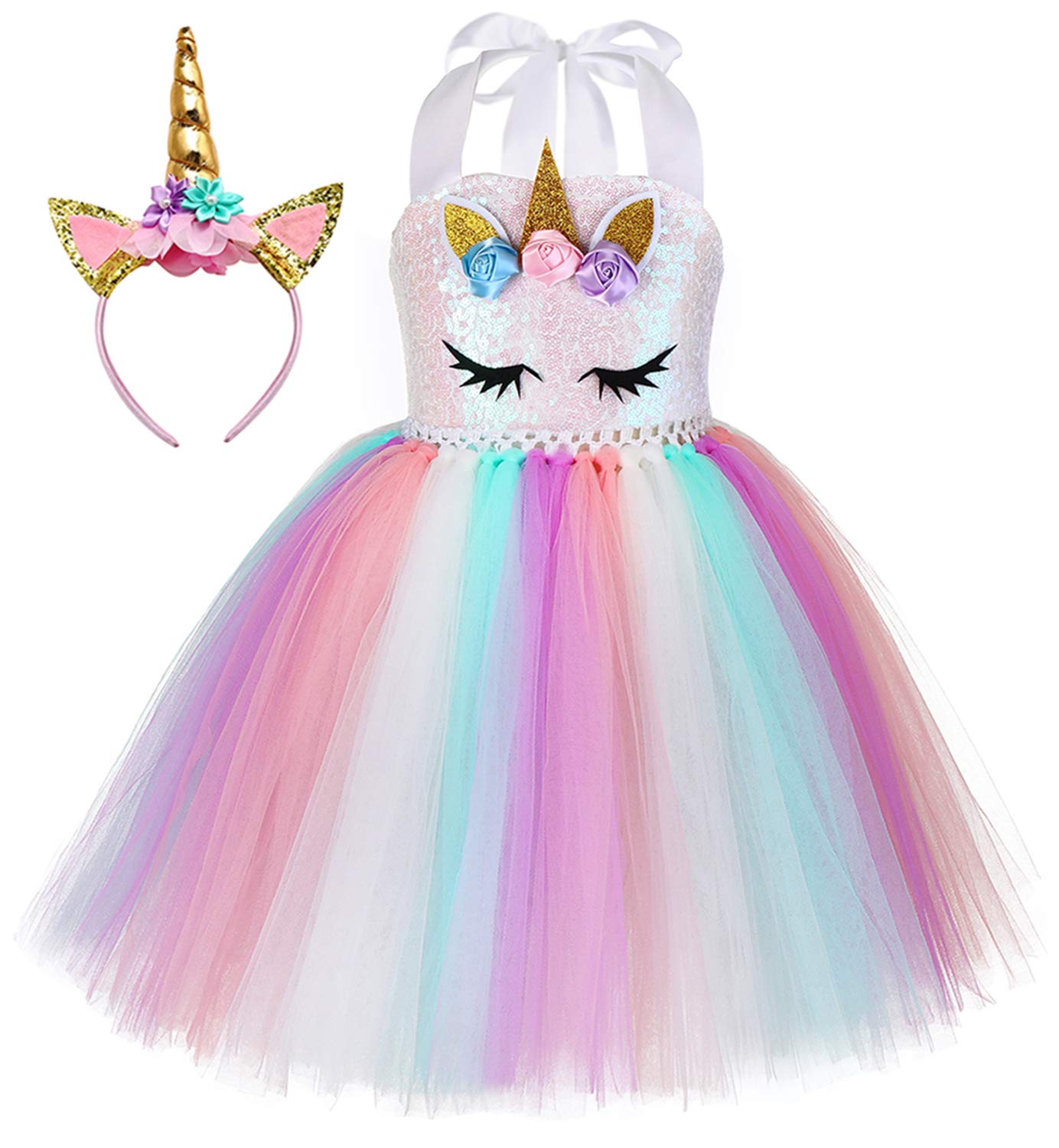 Tutu Dreams Handmade Sequin Unicorn Dress for Girls 1-10Y with Headband Birthday Dance Party Dresses