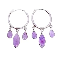 Amethyst Gemstone 925 Solid Sterling Silver Hoop Earrings Excellent Quality Designer Jewelry Gift For Her