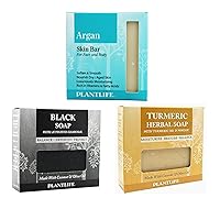 Plantlife Turmeric, Black Bar, and Argan Bar Soap Bundle of 3 - Moisturizing and Soothing Soap for Your Skin, Handcrafted Using Plant-Based Ingredients - Made in California, 4 oz Bars
