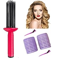 Self-Grip Hair Rollers with Hair Roller Clips and Comb, Hair Roller Set, Hair Brush Styler for Curly Hair, Air Volume Comb for DIY Hair Styles (5Pcs-Purple)