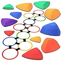21 Pcs Obstacle Courses Set 11 Pcs Stepping Stones for Kids 10 Pcs Hopscotch Ring Game with Connectors Durable Non Slip Balance Stones for Pomoting Toddler's Coordination Skills Indoor Outdoor