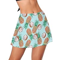 Pineapple Tropical Hawaiian Coconuts Womens Swim Skirt with Shorts High Waist with Side Pocket Skort Swimsuits for