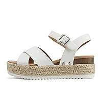 Soda “FIRELY” ~ Women Round Toe Crisscross Band Platform Espadrille Wedge Sandal with Adjustable Ankle Strap