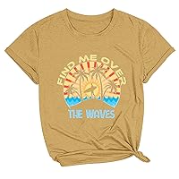 Find Me Over The Waves Letter T-Shirt Women Funny Palm Tree Tee Tops Casual Short Sleeve Hawaiian Vacation Blouses