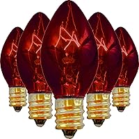 Christmas Light Bulbs Transparent Clear Twinkle Flashing Blinking Box of 25 C7 E12 Roof Holiday Tree Home Decorating Incandescent Outdoor Lighting (Red)